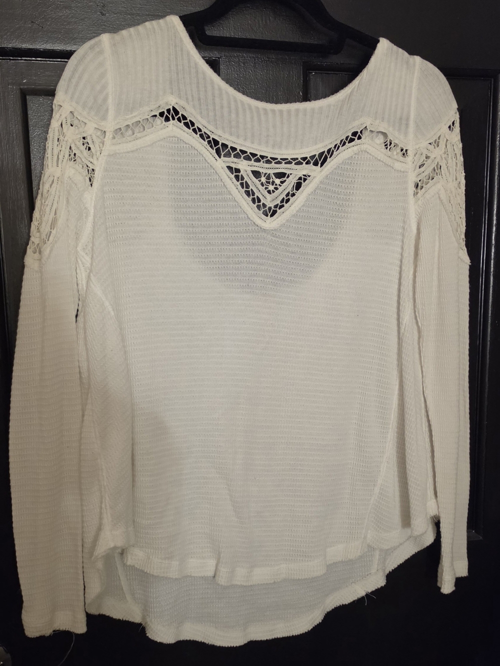 Free People Ivory Crochet Yoke Long Sleeve Pullover